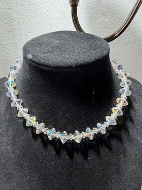 Vintage Japan Crystal Aurora Borealis Bead Choker Necklace